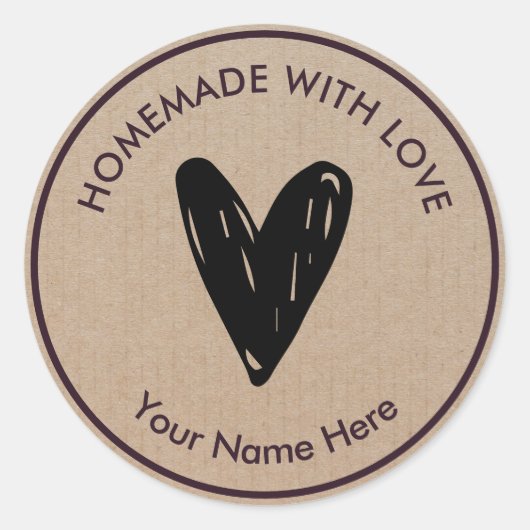 Homemade Handgemaakt met Love Brown Kraft Ronde Sticker (Voorkant)