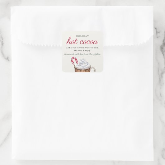 Homemade Holiday Hot Cocoa Mix Christmas Gift Vierkante Sticker (Tas)