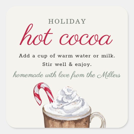 Homemade Holiday Hot Cocoa Mix Christmas Gift Vierkante Sticker (Voorkant)