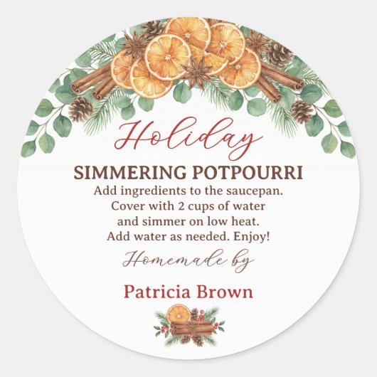 Homemade Holiday Simmering Potpourri Recipe Ronde Sticker (Voorkant)