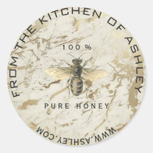 Homemade Honey Kitchen Marble Bee Web Sepia Ronde Sticker