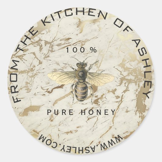Homemade Honey Kitchen Marble Bee Web Sepia Ronde Sticker (Voorkant)