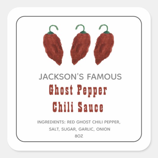 Homemade Hot Sauce Ghost Pepper Chili Sauce Label (Voorkant)