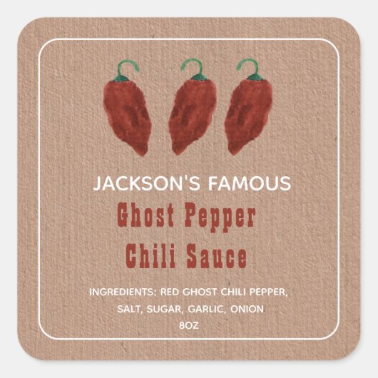 Homemade Hot Sauce Ghost Pepper Chili Sauce Label (Voorkant)
