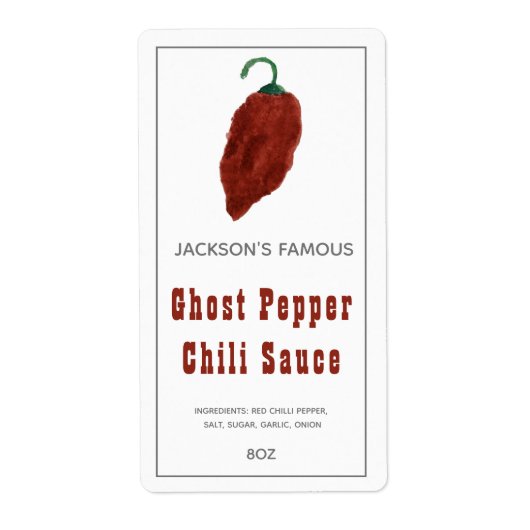 Homemade Hot Sauce Ghost Pepper Chili Sauce Label (Voorkant)