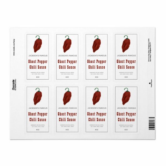 Homemade Hot Sauce Ghost Pepper Chili Sauce Label (Full Sheet)