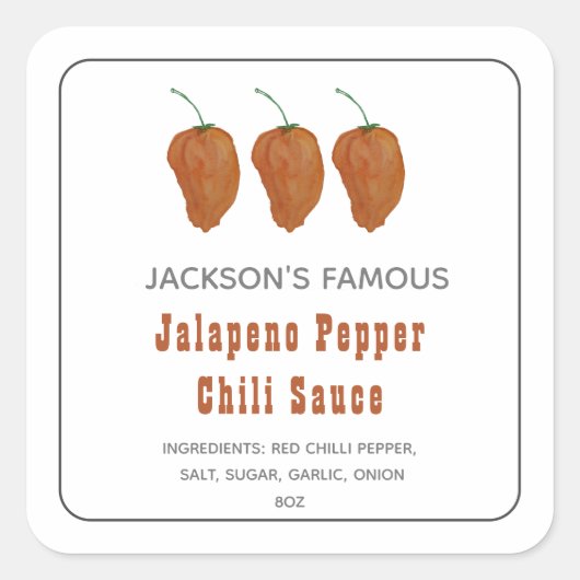 Homemade Hot Sauce Jalapen Pepper Chili Sauce Lab Vierkante Sticker (Voorkant)