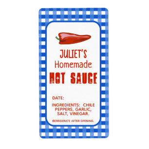 Homemade Hot Sauce Jouw naam Blue Checks op maat Etiket
