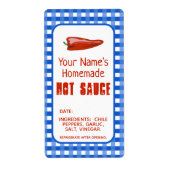 Homemade Hot Sauce Label Chili Pepper Blue Custom (Voorkant)