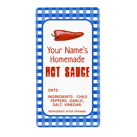 Homemade Hot Sauce Label Chili Pepper Blue Custom (Voorkant)