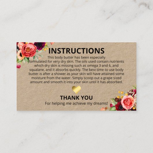 Homemade Ingrediënten Instructies Visitekaartje (Achterkant)