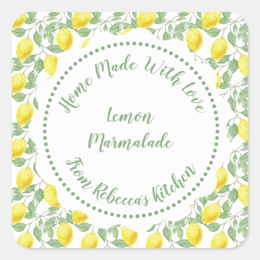 Homemade Jam Canning Label |Lemon Pattern (Voorkant)