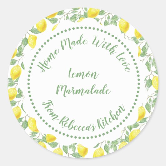Homemade Jam Canning Label |Lemon Pattern (Voorkant)
