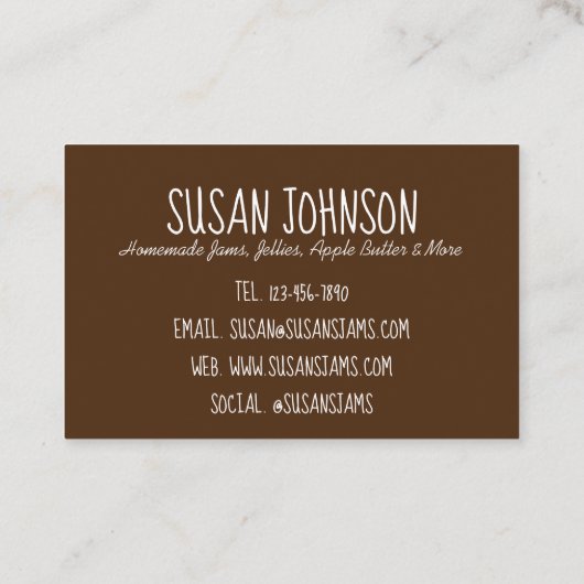 Homemade Jams Jellies Apple Butter Ingeblikte Goed Visitekaartje (Achterkant)