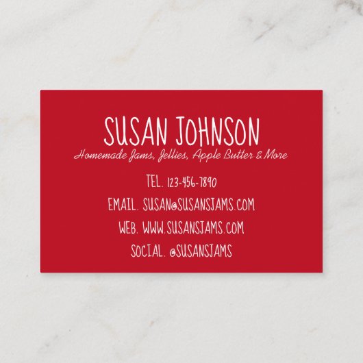 Homemade Jams Jellies Fruit PReserves Ingeblikte g Visitekaartje (Achterkant)