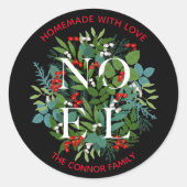 Homemade Kerstmis NOEL Holly Berries Ronde Sticker (Voorkant)