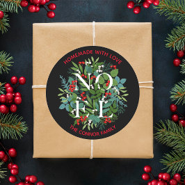 Homemade Kerstmis NOEL Holly Berries Ronde Sticker