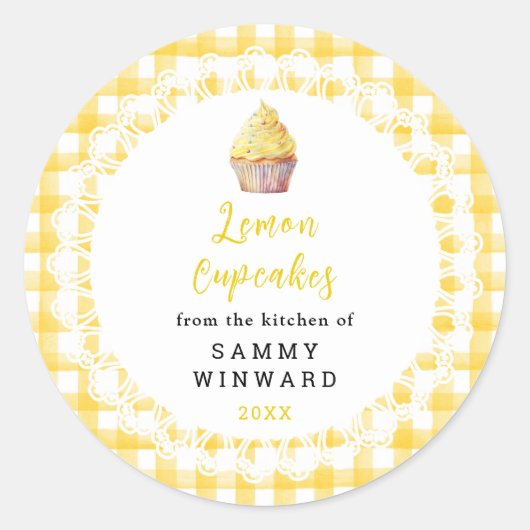 Homemade Lemon Cupcakes Eetlabel Ronde Sticker (Voorkant)