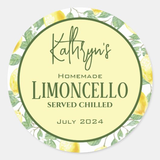 Homemade Lemon Liquor/Food/Product Label (Voorkant)