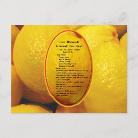 Homemade Lemonade Concentrate Recipe Postcard Briefkaart (Voorkant)