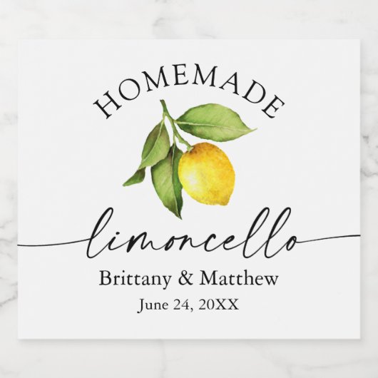 Homemade Limoncello Calligrafie Waterverf Lemon Likeurfles Etiket (Enkel label)