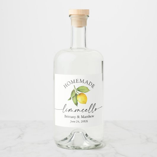 Homemade Limoncello Calligrafie Waterverf Lemon Likeurfles Etiket (Voorkant)