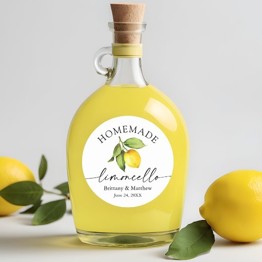 Homemade Limoncello Calligrafie Waterverf Lemon Ronde Sticker