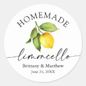 Homemade Limoncello Calligrafie Waterverf Lemon Ronde Sticker (Voorkant)