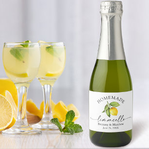 Homemade Limoncello Calligrafie Waterverf Lemon Sparkling Wijnetiket
