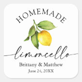 Homemade Limoncello Calligrafie Waterverf Lemon Vierkante Sticker (Voorkant)