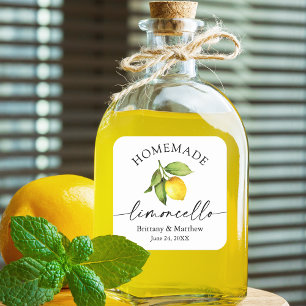Homemade Limoncello Calligrafie Waterverf Lemon Vierkante Sticker