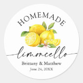 Homemade Limoncello Calligrafie Waterverf Lemons Ronde Sticker (Voorkant)
