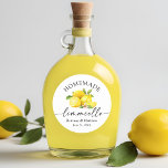 Homemade Limoncello Calligrafie Waterverf Lemons Ronde Sticker<br><div class="desc">Moderne minimalistische maar elegante kalligrafie Inkt Script Waterverf Lemons en Greenery Homemade Limoncello Wedding Bottle Labels Stickers</div>
