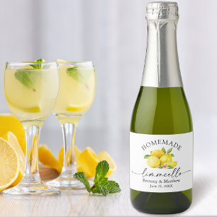 Homemade Limoncello Calligrafie Waterverf Lemons Sparkling Wijnetiket