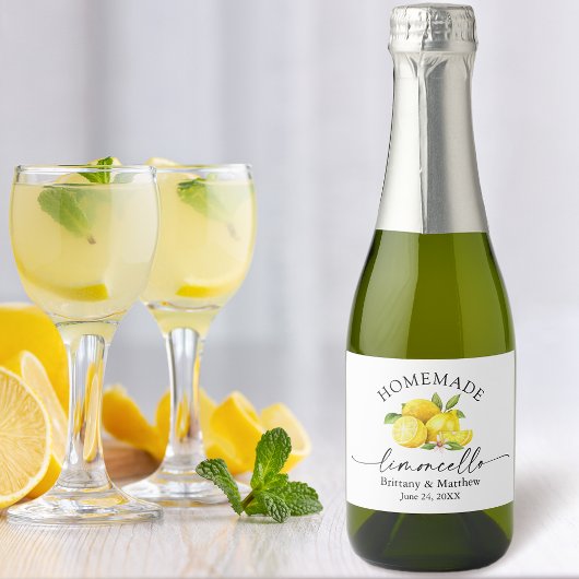 Homemade Limoncello Calligrafie Waterverf Lemons Sparkling Wijnetiket