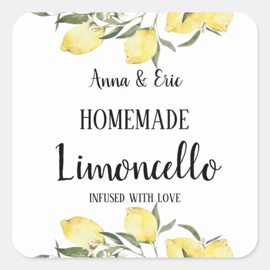 Homemade Limoncello Elegant Modern Wedding Vierkante Sticker (Voorkant)