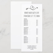 Homemade met de prijslijst voor liefdesbakkerijen  menu (Voorkant / Achterkant)