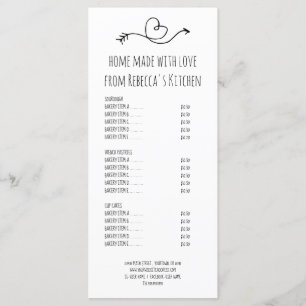 Homemade met de prijslijst voor liefdesbakkerijen menu