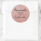 Homemade met een liefdeszwart roze glitter script ronde sticker (Tas)