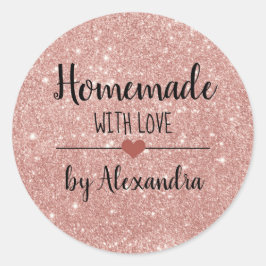 Homemade met een liefdeszwart roze glitter script ronde sticker
