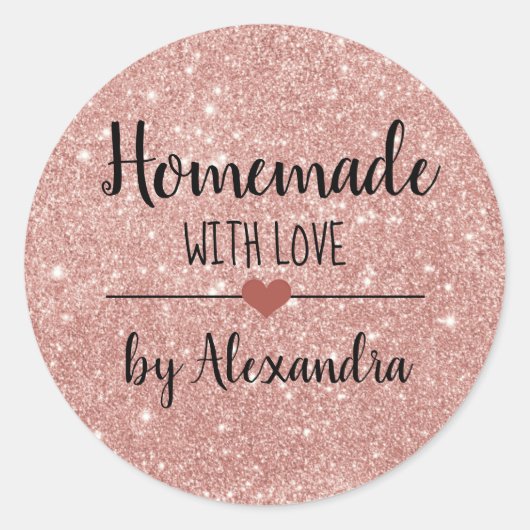 Homemade met een liefdeszwart roze glitter script ronde sticker (Voorkant)
