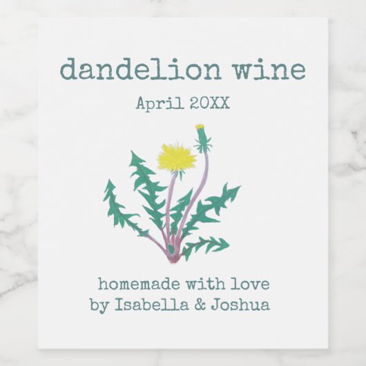 Homemade met etiket Dandelion Wine (Enkel label)