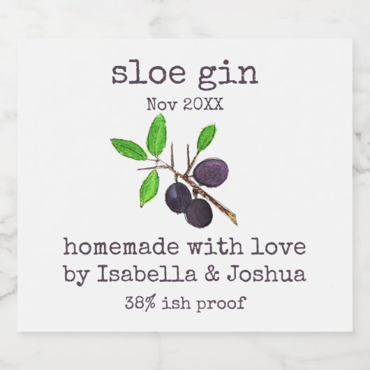 Homemade met het liefdeslabel Sloe Gin Likeurfles Etiket (Enkel label)