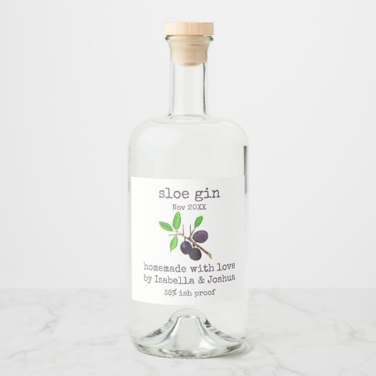 Homemade met het liefdeslabel Sloe Gin Likeurfles Etiket (Voorkant)