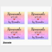 Homemade met het liefdesregenbooglitterscript rechthoekige sticker (Vel)