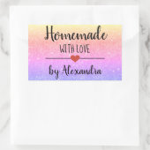 Homemade met het liefdesregenbooglitterscript rechthoekige sticker (Tas)