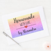 Homemade met het liefdesregenbooglitterscript rechthoekige sticker (Envelop)