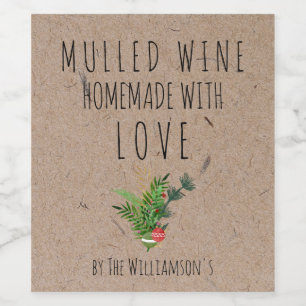 Homemade met label 'Love Mulled Wine Kraft Paper' Wijn Etiket