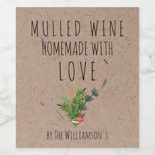 Homemade met label 'Love Mulled Wine Kraft Paper' Wijn Etiket (Enkel label)