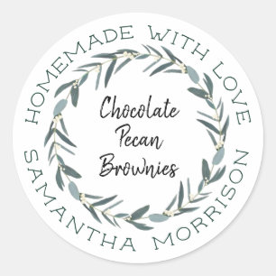 Homemade met liefde Botanische Eucalyptus Wreate Ronde Sticker